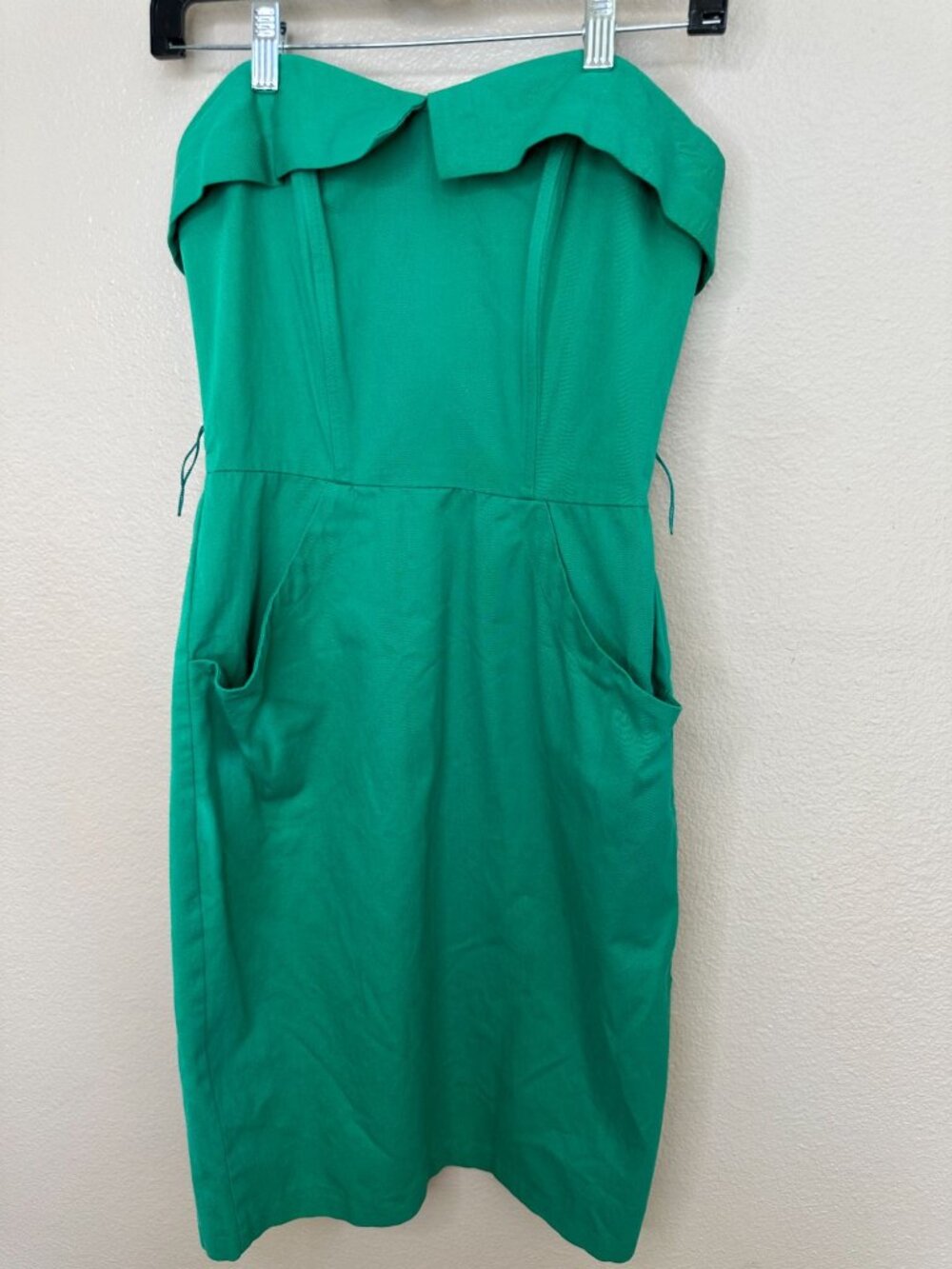 Hearts Womens Green Strapless Dress 9 Midi Cotton Elegant Vintage Look 1980s - Picture 2 of 7